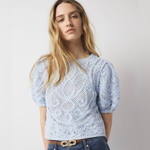 NWT WHITE HOUSE BLACK MARKET Puff Sleeve Crochet Sweater